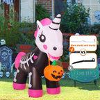 Haunt & Co COMIN 5 FT Halloween Inflatables Skeleton Unicorn Outdoor Decorations Blow Up Yard Pink Cute with Built-in LEDs