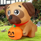 Haunt & Co COMIN 5 FT Halloween Inflatables Dog Outdoor Yard Decorations Blow Up Pug Holding Pumpkin with Built-in LEDs