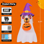 Haunt & Co Halloween Inflatables 6 FT Inflatable Ghost Dog with Pumpkin in Mouth & Witch Hat, Halloween Ghost Dog Inflatables with LED Lights, Outdoor for Halloween Holiday Party