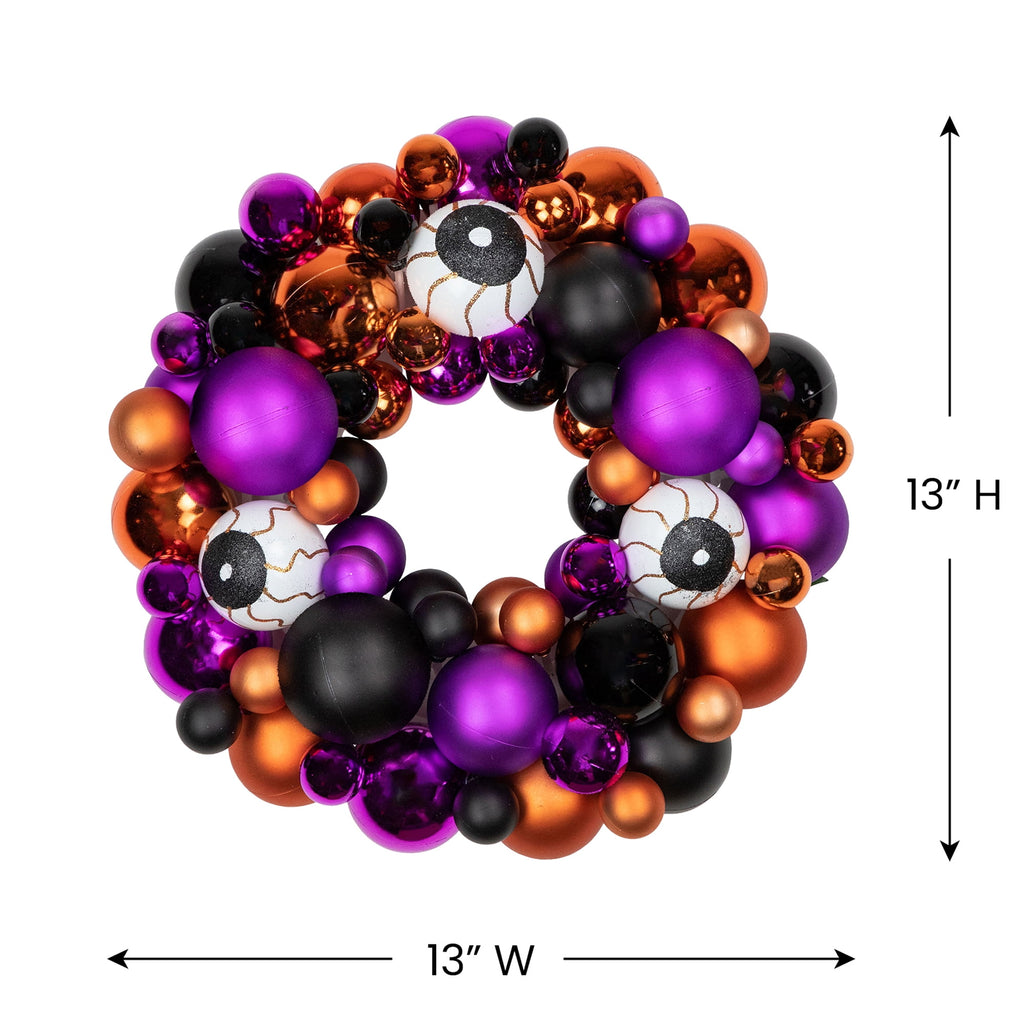 Haunt & Co Northlight Eyeballs and Shatterproof Ornaments Small Halloween Wreath - 13" - Purple and Black