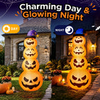 Haunt & Co 8ft Halloween Inflatable, Stacked Pumpkins with Witch Hat and Built-in LED Lights, Outdoor
