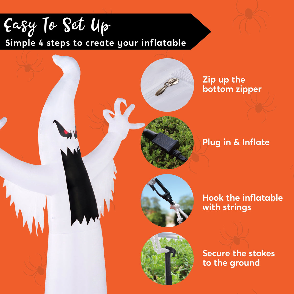 Haunt & Co 12 ft Halloween Inflatable Outdoor Ghost,Giant Ghost Blow Up Decor with Built-in LED Lights,inflatables with Build-in LEDs,Spooky Outdoor Decorations