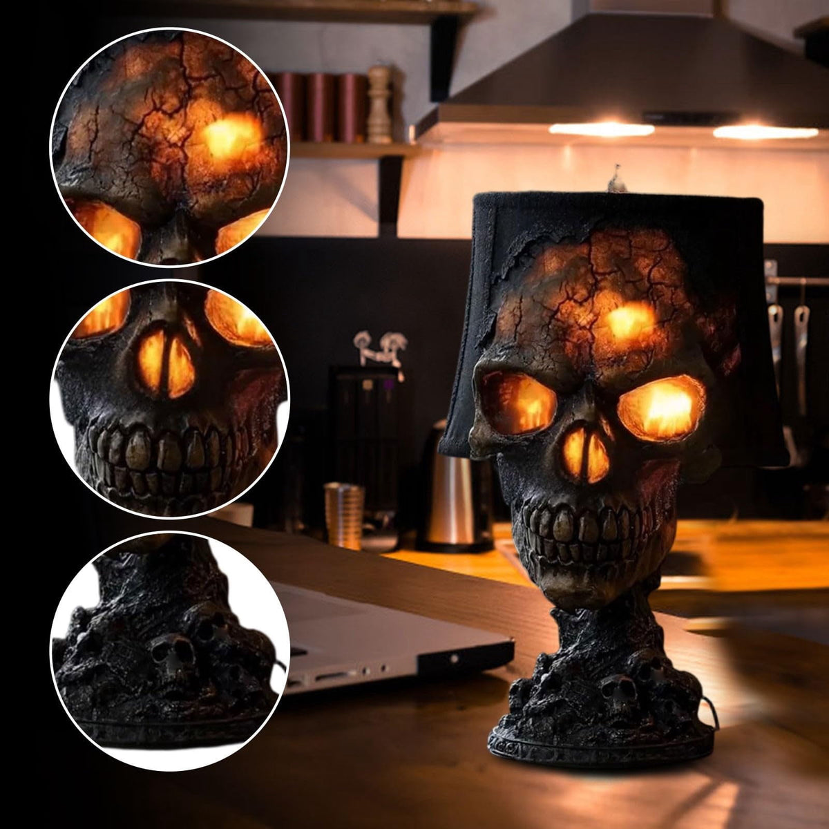 Haunt & Co HAHUT Halloween Lava Stone Skull Table Lamp, Gothic Resin Skeleton Statue Ornament for Halloween Anniversary Valentines Birthday Gifts