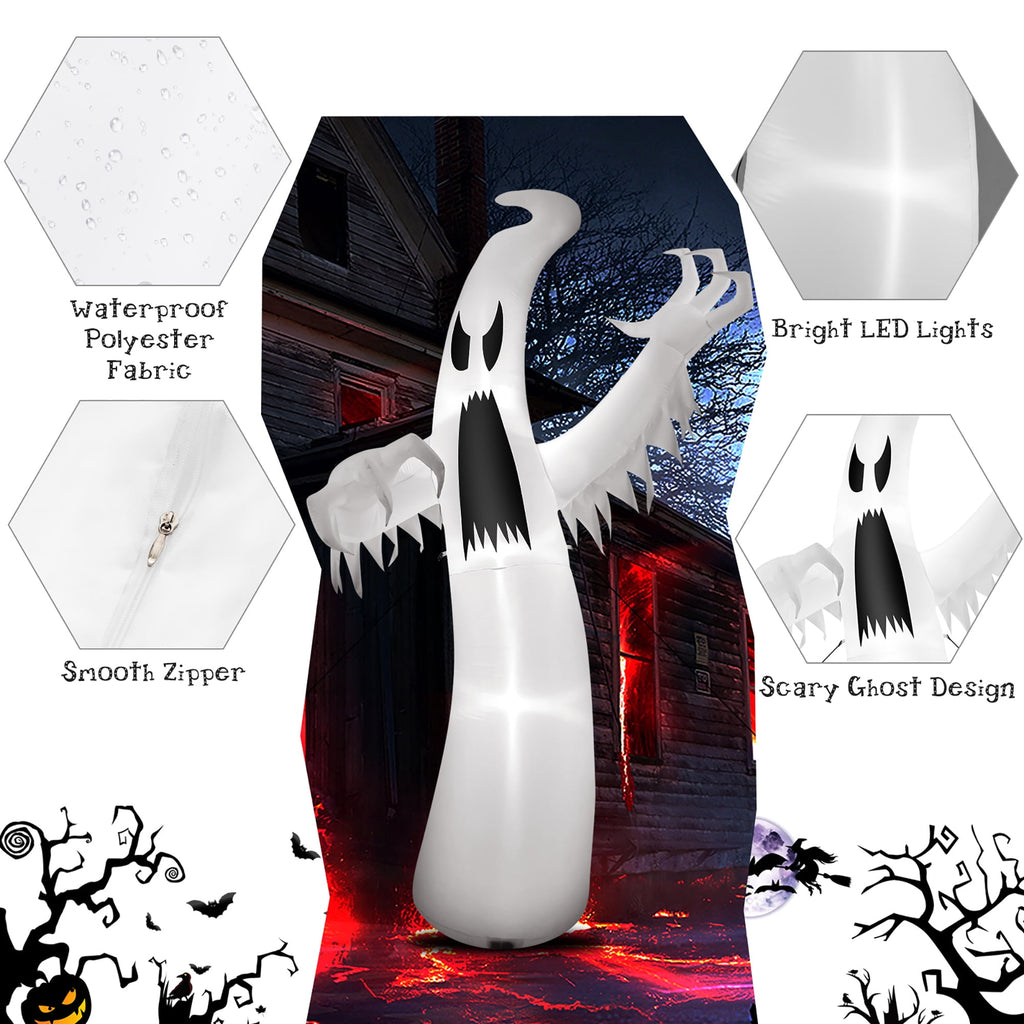Haunt & Co Costway 12ft Halloween Inflatable Ghost Quick Blow up w/LED Lights Outdoor Yard Scary Decoration
