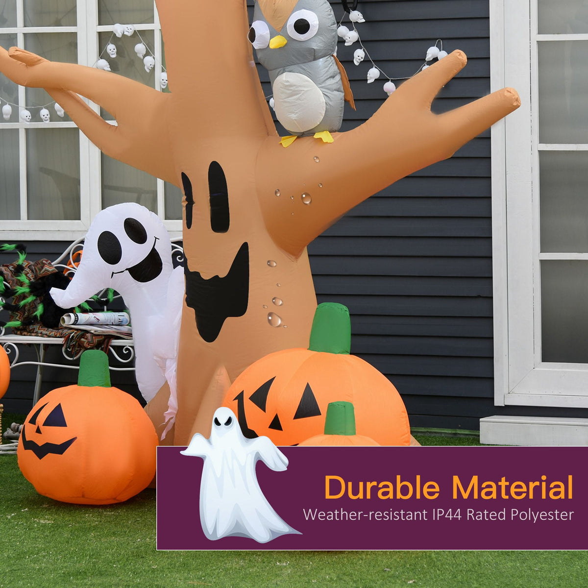 Haunt & Co 7.5FT Halloween Inflatable Scary Ghost Tree with Owl Ghost Pumpkins LED Lights Yard Decoration