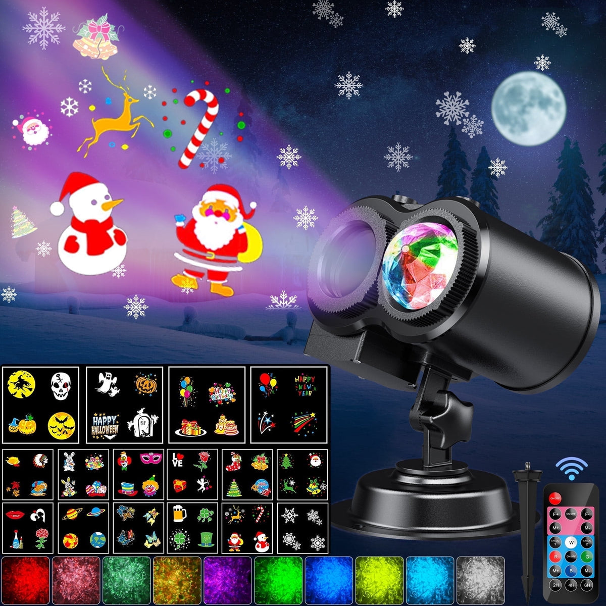 Haunt & Co Outdoor HD projector light, remote control 16 switchable modes, Christmas Halloween celebrations, birthdays, weddings and parties, waterproof light show