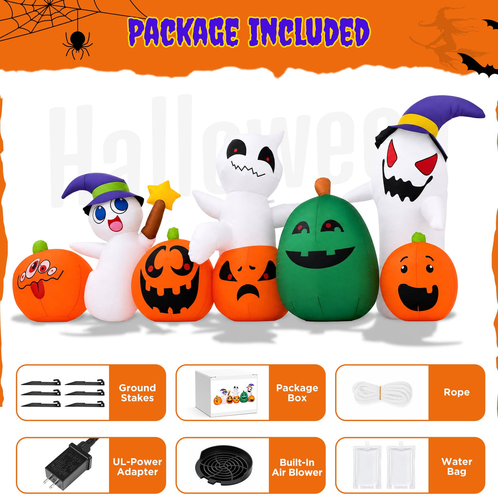 Haunt & Co (2 pack) 7ft Long Halloween Inflatable with Lights,Pumpkin Ghost