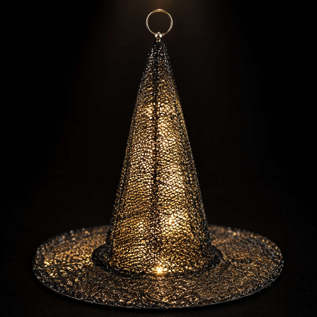 Haunt & Co Halloween Witch Hat Light Hanging Decoration, LED Glowing Party Ornament Battery Operated Easy Hanging Spooky Reusable for Front Door Window Fireplace Porch Hauntedy Houses Halloween Party Decor