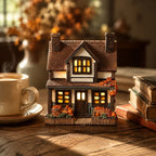 Haunt & Co Light Up Halloween House Tabletop Decor, LED Spooky Resin House with Witch Ghost Pumpkin Scene, Glowing Decoration for Mantel Shelf Party
