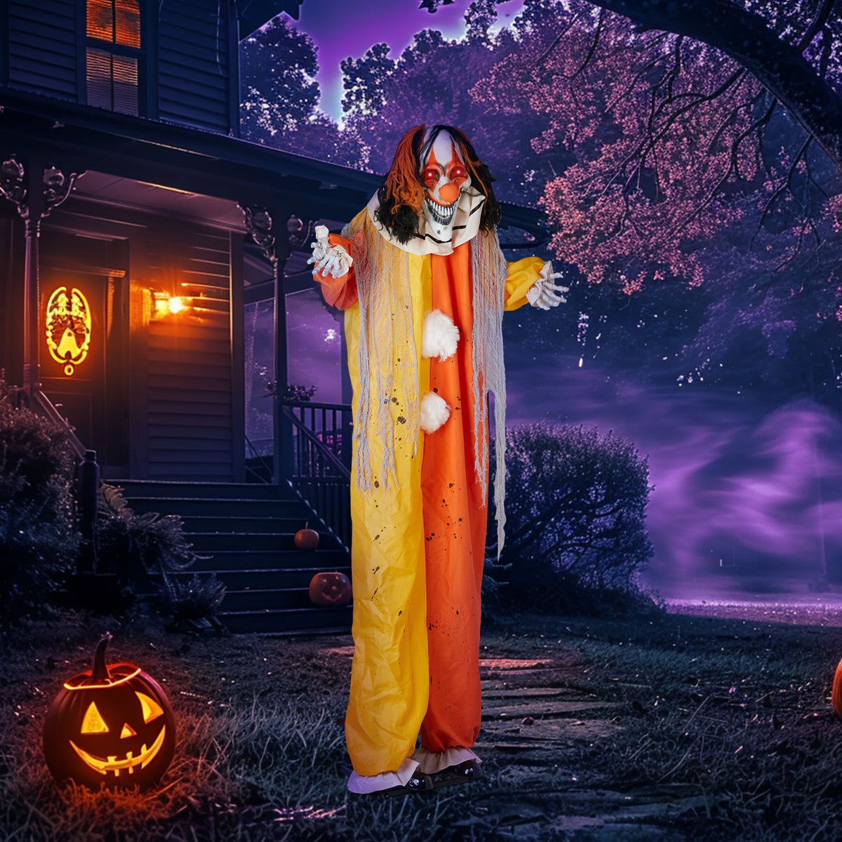 Haunt & Co 8.2 FT Halloween Animatronic Clown Standing Outdoor w/ Red Eyes,Scary Sounds