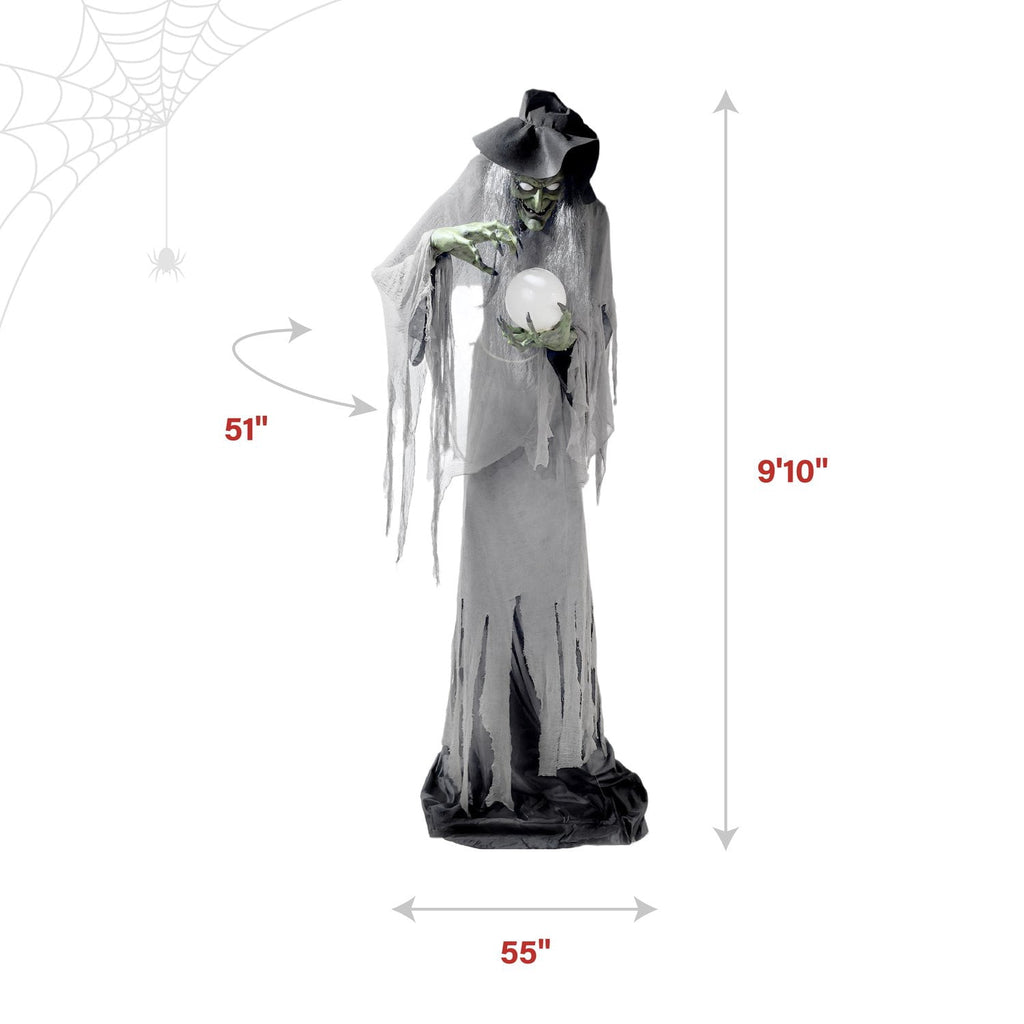 Haunt & Co Towering Witch Halloween Animatronic with Glowing Eyes & Magic Ball, 9.8-Ft
