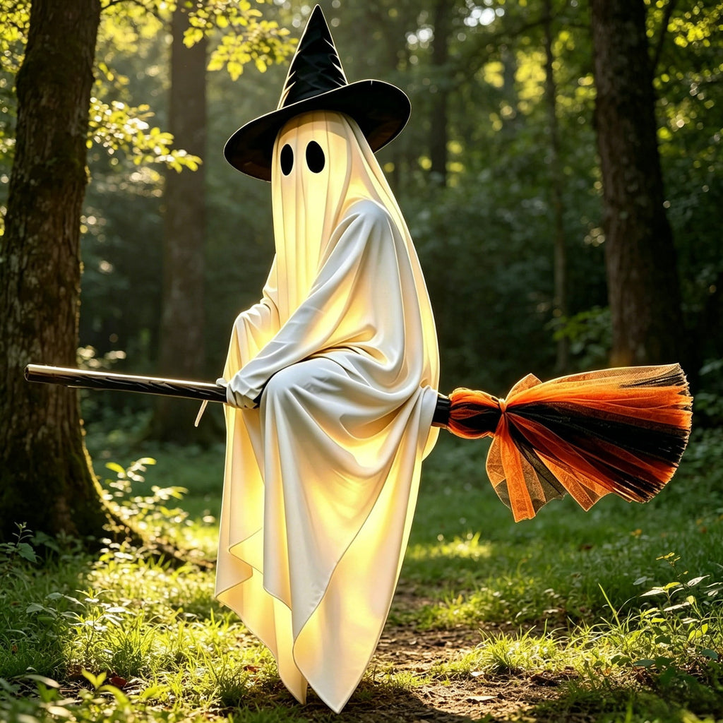 Haunt & Co Halloween Glowing Ornament with Lighted Witch Hat - Flying Hanging Decor for Home Porch Yard, Holiday Scene Prop for Halloween Celebration