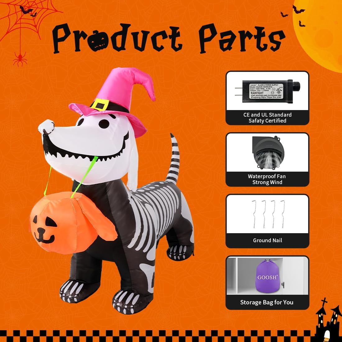 Haunt & Co Halloween Inflatables 5.7 FT Halloween Skeleton Dog Inflatable, Halloween Skeleton Puppy Inflatable with Build-in LEDs, Outdoor Clearance for Halloween Holiday Party
