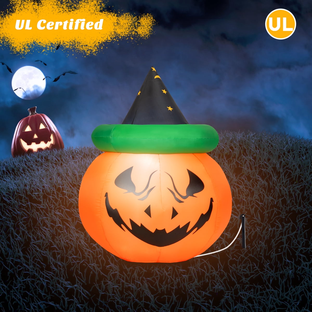 Haunt & Co Patiojoy 4 Ft Blow-up Inflatable Pumpkin With Witch Hat LED Bulbs Yard