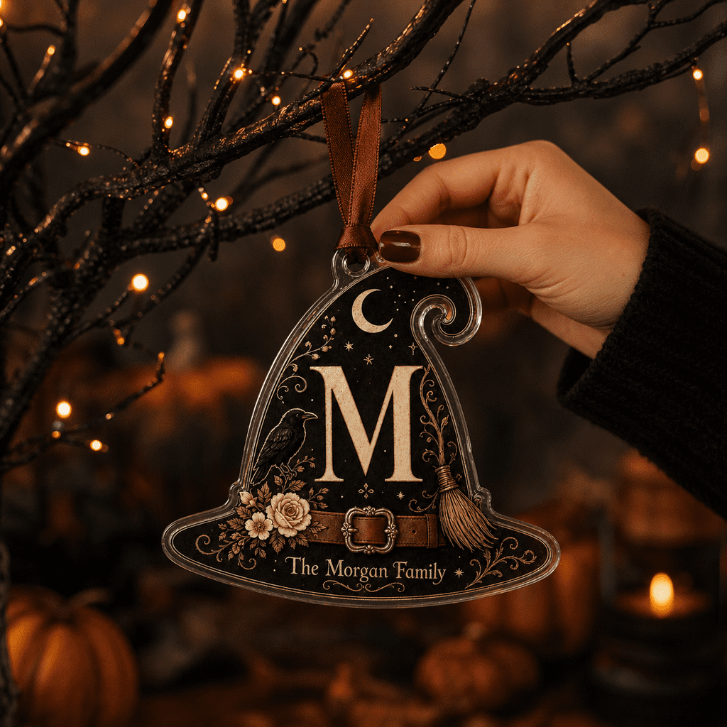 Haunt & Co Vintage Witch Family Initial Clear Acrylic Halloween Hanging Ornament