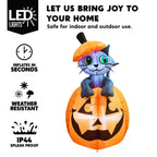 Haunt & Co 5 ft Halloween Inflatable Animated Cat on Pumpkin,Halloween Outdoor Decoration with LED Lights,Blow Up Decoration