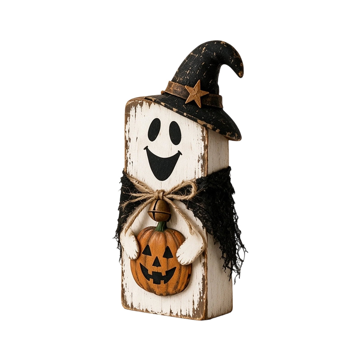 Haunt & Co PLLFRLRT Wooden Halloween Decorations Set Of 3 Fall Mantel Decor Ornaments Farmhouse Tabletop Signs with Witch Hat