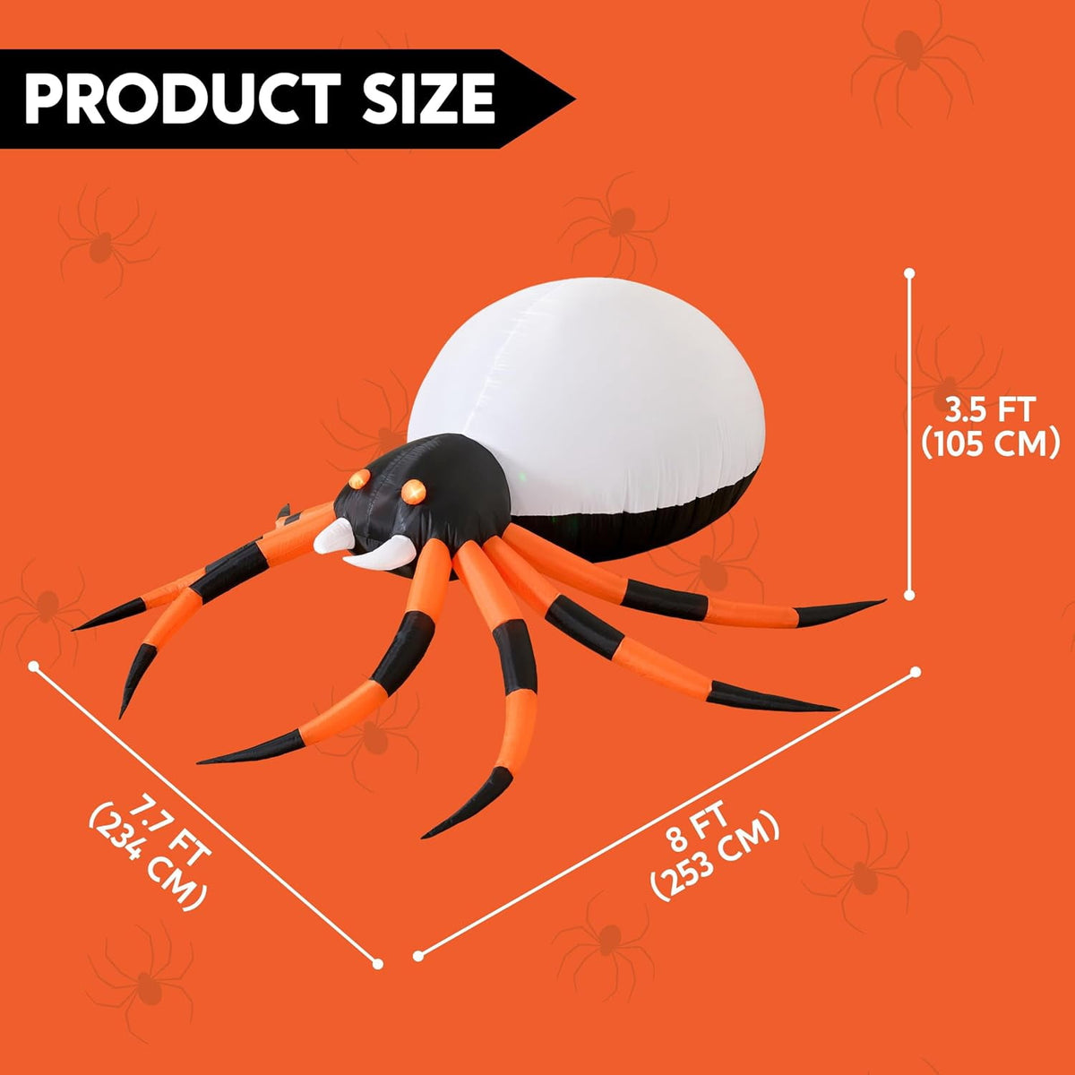 Haunt & Co 8 FT Halloween Inflatables Spider with Rotating Colorful Light,Light Up Spider with Orange Eyes Halloween Blow up Yard Decorations,Outdoor