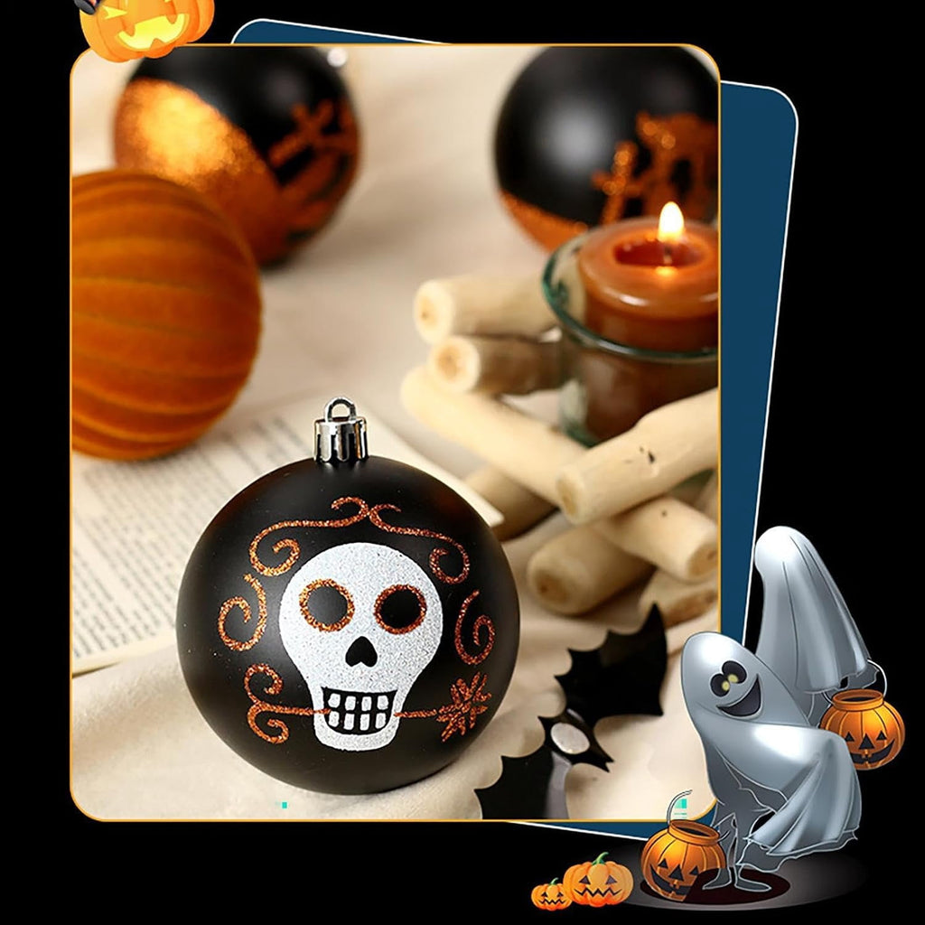 Haunt & Co Halloween Ornaments for Tree - 9 Pieces Spooky Gothic Hanging Pendant Balls, Shatterproof ABS Indoor Halloween Decorations for Hoe & Office Decorm