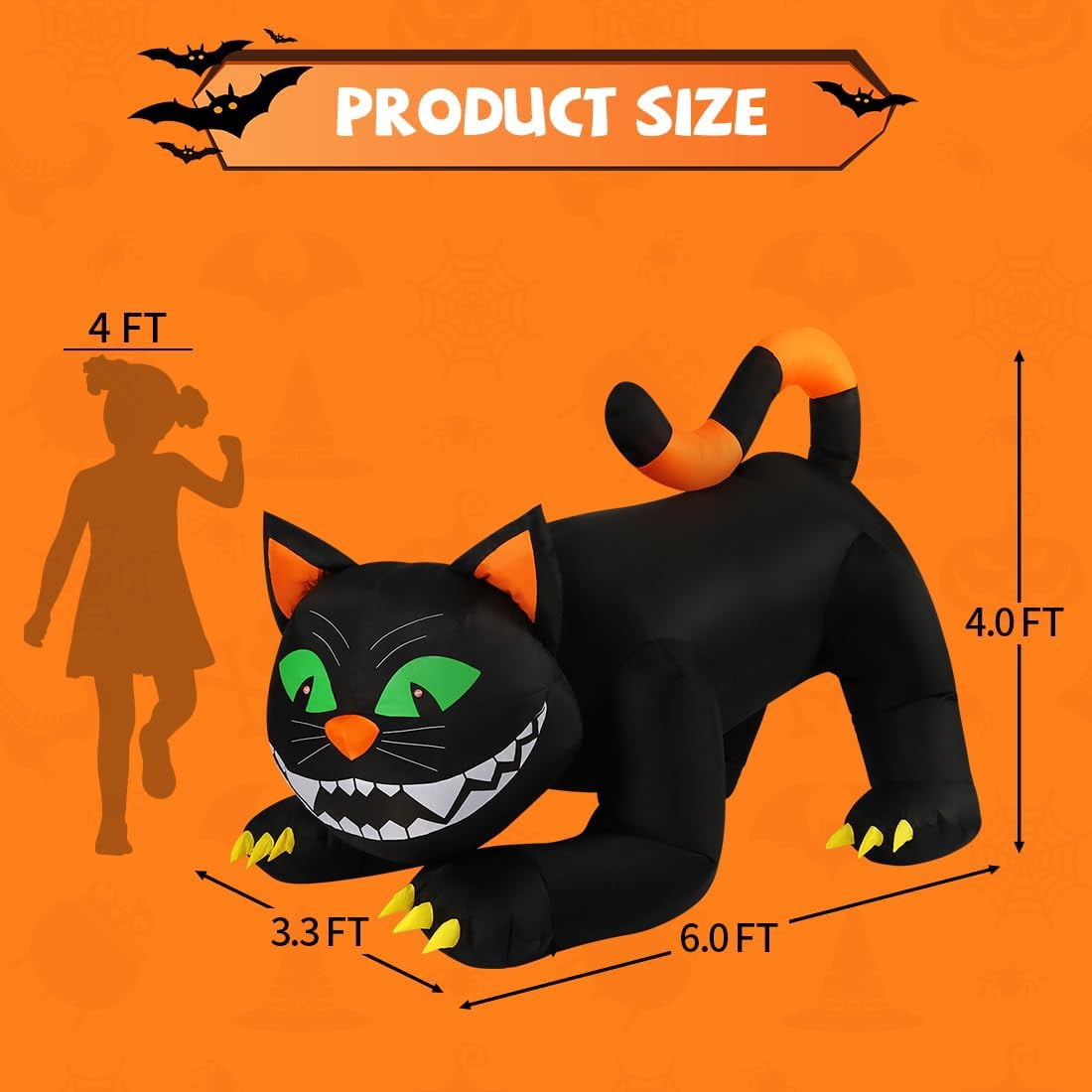 Haunt & Co COMIN 6 FT Animated Halloween Inflatables Black Cat Outdoor Decorations Blow Up Yard Large Cat with Moving Head and Built-in LEDs