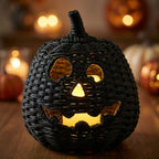 Haunt & Co XHKUYI Halloween Hand-Woven Pumpkin Decorations 10 inch, Happy Haunting Seagrass Plastic Pumpkin Ornament, for Halloween Entryway Tabletop Mantel Haunt House Porch Decor
