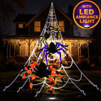Haunt & Co JoyX Giant Halloween Spider Web Decoration Set, 23 ft Huge Web with 50" Large Spider, LED Light, and Glow in The Dark Spiders