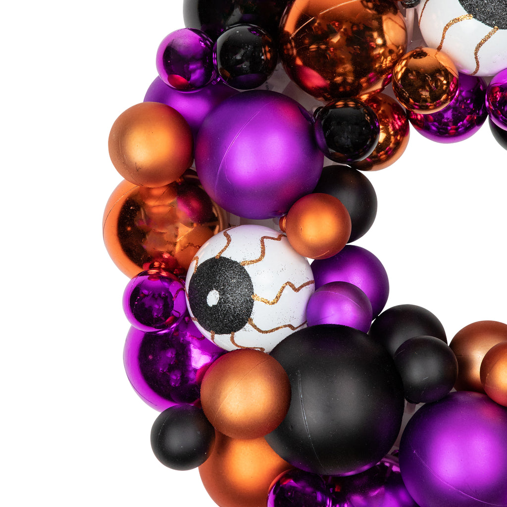 Haunt & Co Northlight Eyeballs and Shatterproof Ornaments Small Halloween Wreath - 13" - Purple and Black