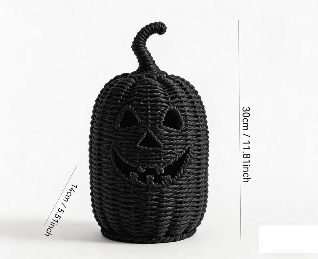 Haunt & Co THOPBPRK 2026 Black Halloween Woven Pumpkin Jack-O'-Lantern, Pumpkin, USE LED Candle, Rattan Fall for Home, 1Pack 11.8 Inch A