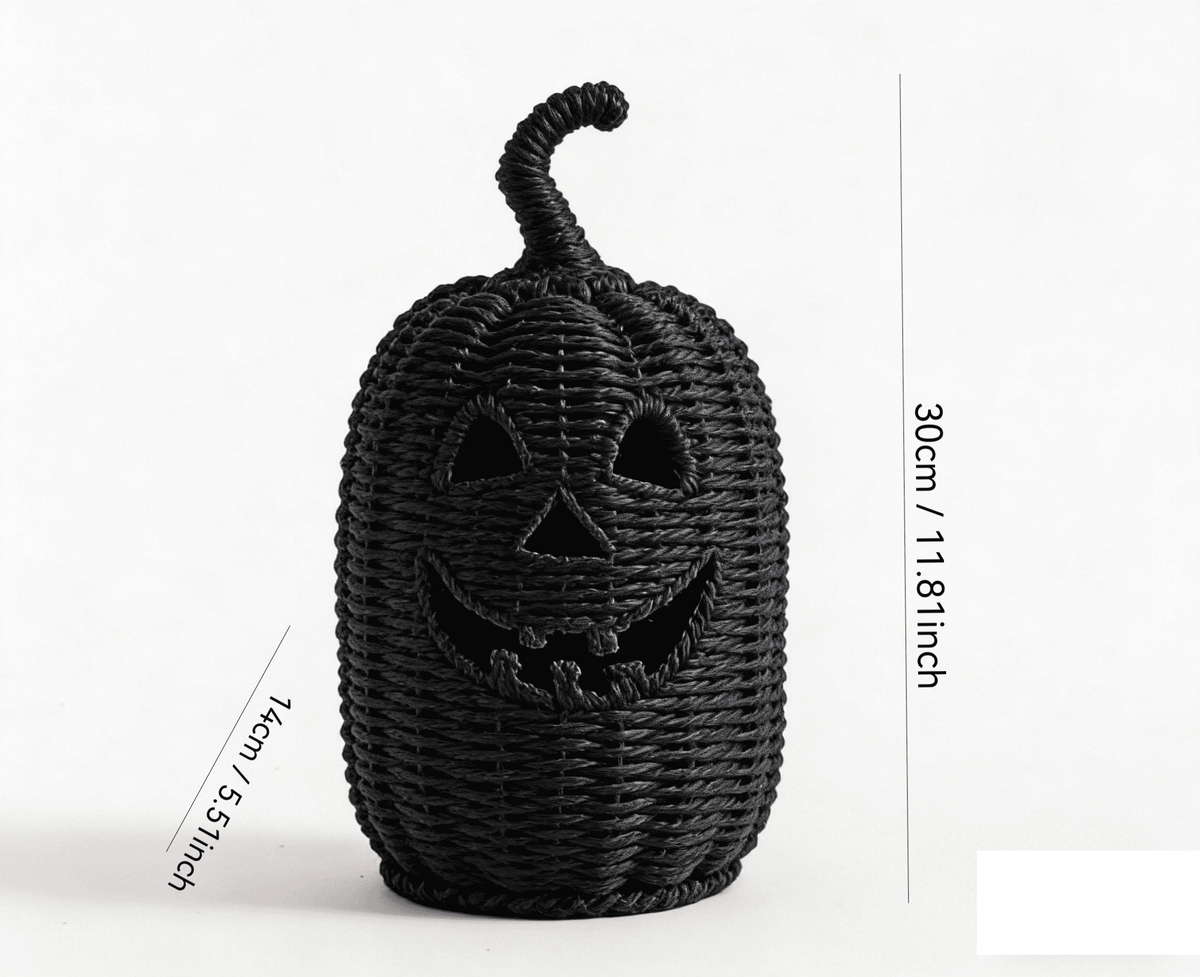 Haunt & Co THOPBPRK 2026 Black Halloween Woven Pumpkin Jack-O'-Lantern, Pumpkin, USE LED Candle, Rattan Fall for Home, 1Pack 11.8 Inch A