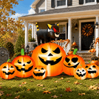 Haunt & Co 8.1FT Halloween Inflatable Pumpkin Stack, 7 Glitter Pumpkins with Black Cat and LED Lights, Outdoor Yard & Garden Decor