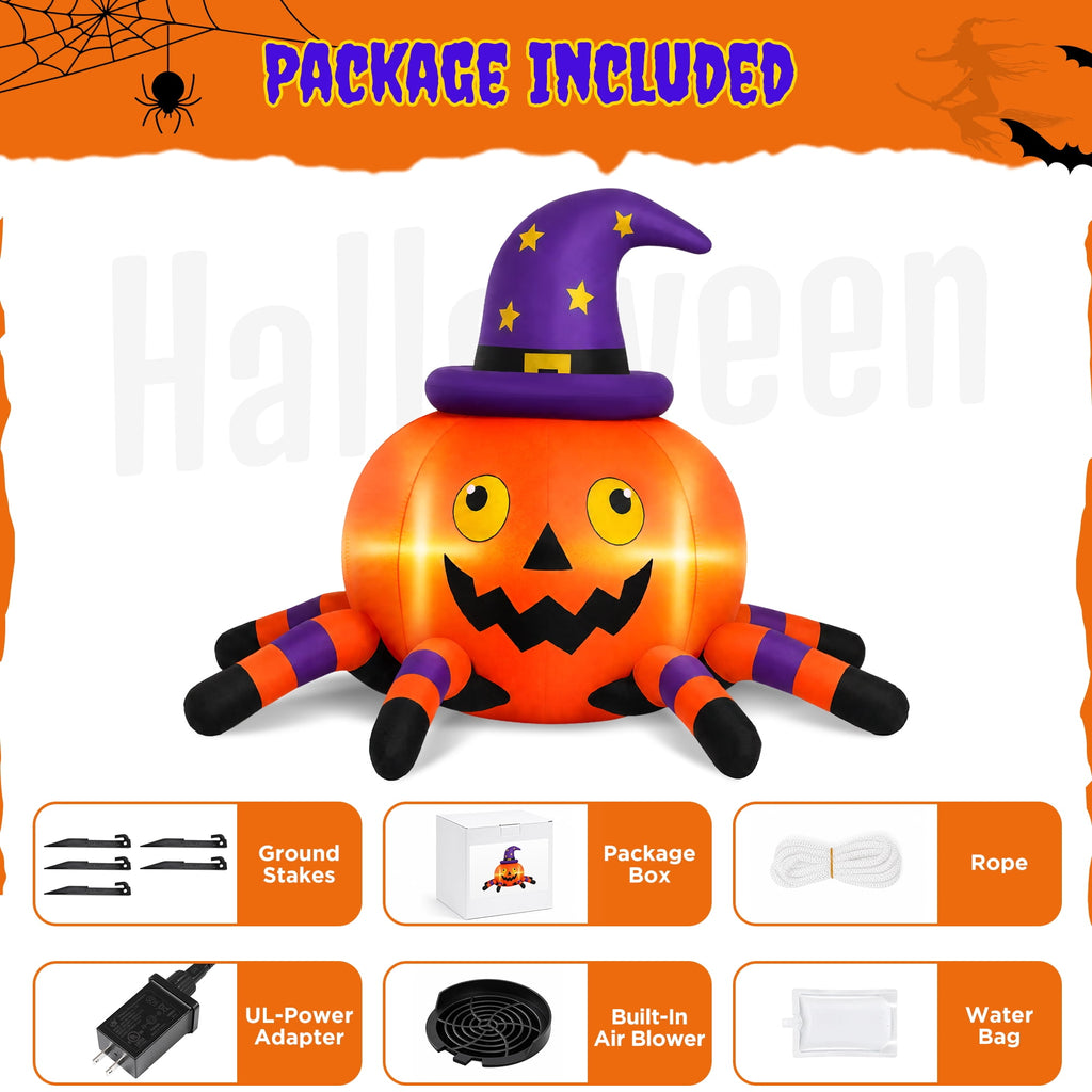 Haunt & Co 6.2FT Halloween Inflatable Decorations Pumpkin Spider with LED Lights, Halloween Blow Ups