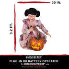 Haunt & Co Lunging Pumpkin Carver Zombie Girl with Jack O'Lantern by Tekky, 3.2 ft Premium Talking Halloween Animatronic