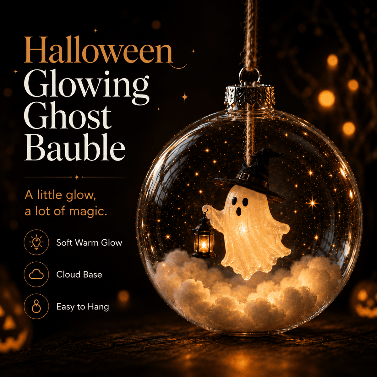 Haunt & Co Halloween Decorations Tree Ornaments Collection-Glowing Halloween Ornament Collection â?? Cat, Witch, Pumpkin & Ghost Baubles