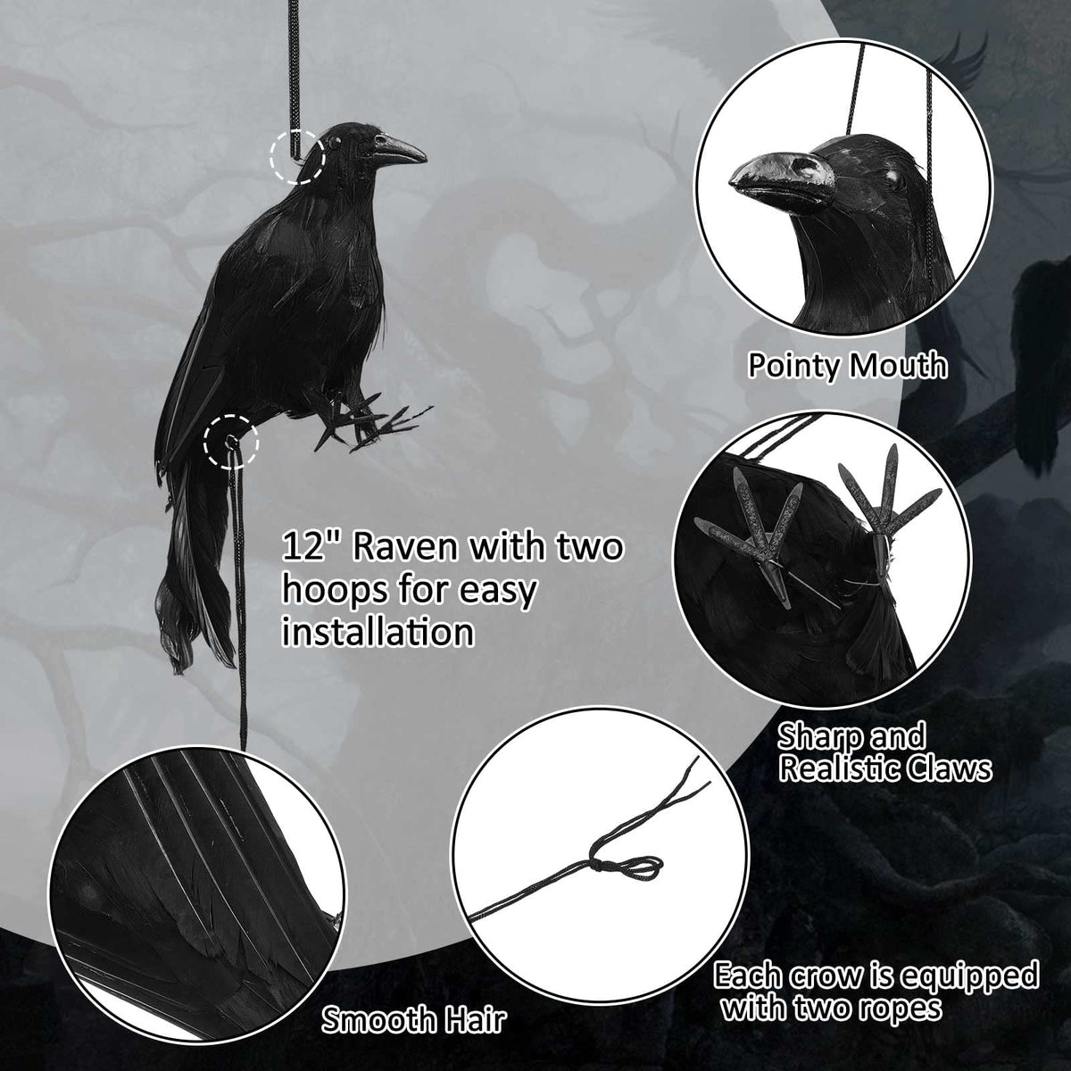 Haunt & Co Halloween Realistic Hanging Dead Crows Decoy Fake Crows for Halloween Garden Tree Porch Terrify Decorations