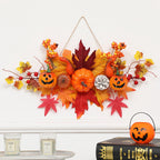 Haunt & Co Gaecuw Halloween Maple Leaf Pumpkin Hanging Decor Fall Festival Wall Ornament for Front Door Party Indoor Supplies