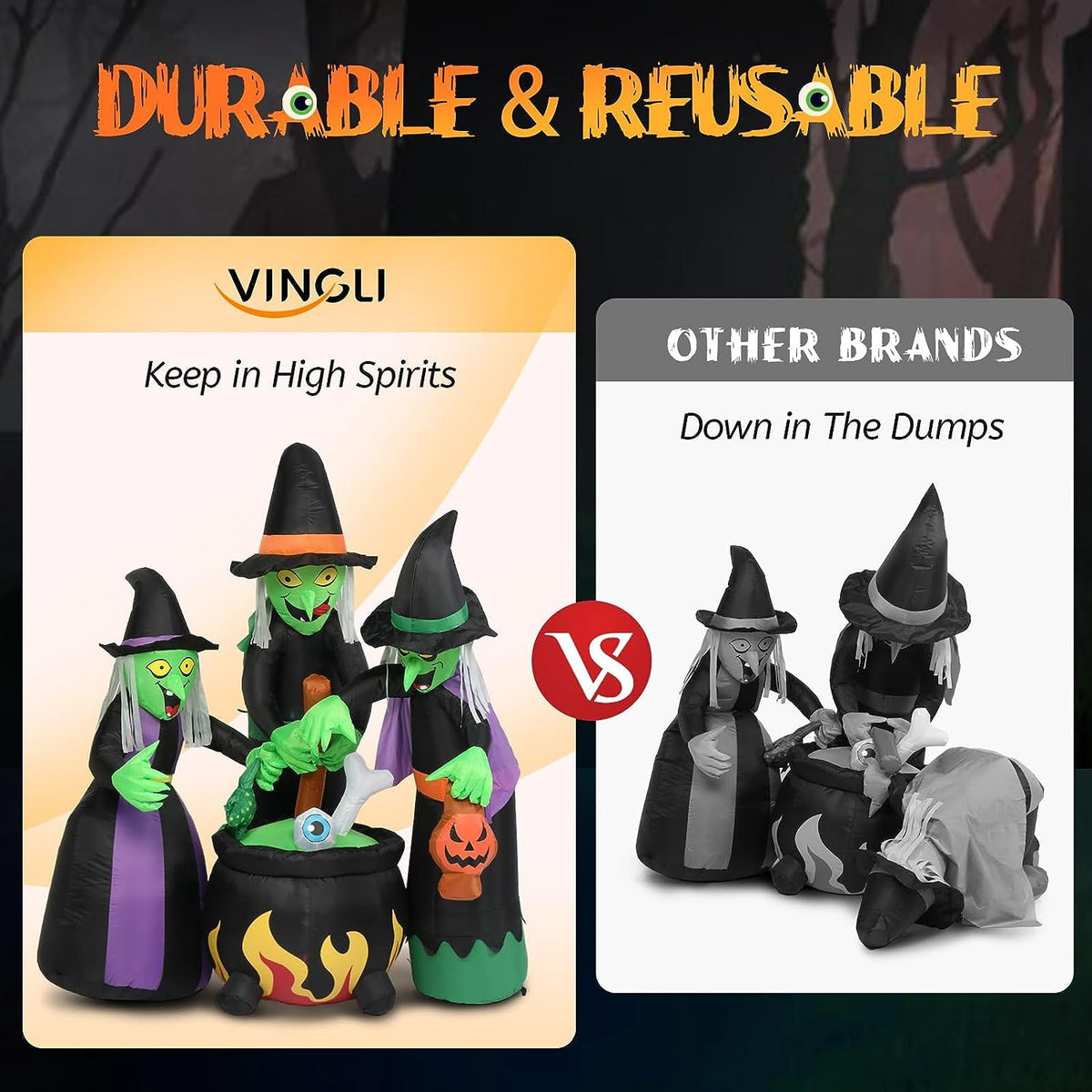 Haunt & Co VINGLI 6FT High Halloween Inflatables Outdoor Decorations, Blow Up Scary 3 Witches , Built-in LED Lights Décor
