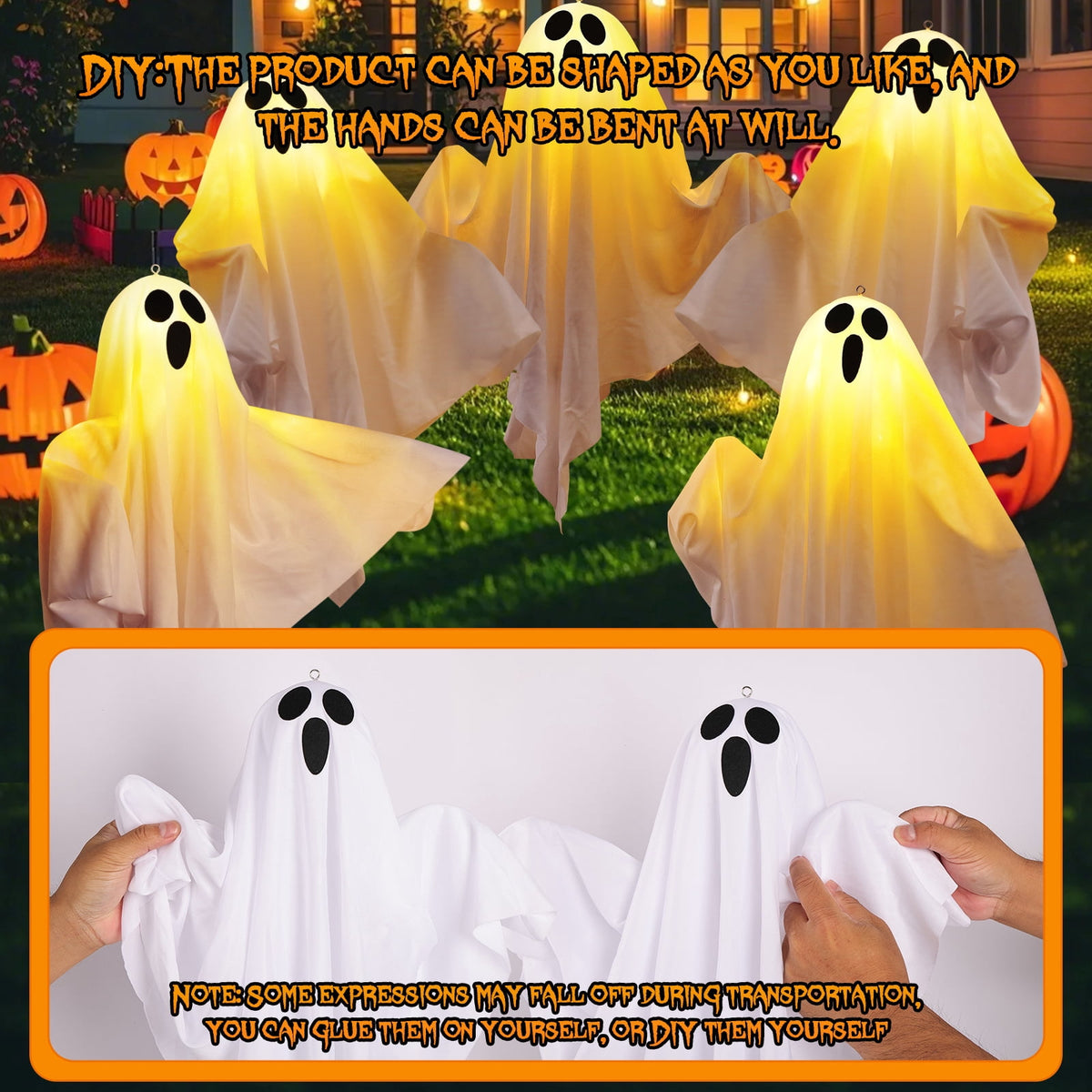 Haunt & Co Solar Garden Lights Outdoor, 5Packs Halloween Ghost Decorations Lights Indoor, Solar Scary Ghost Path Lights