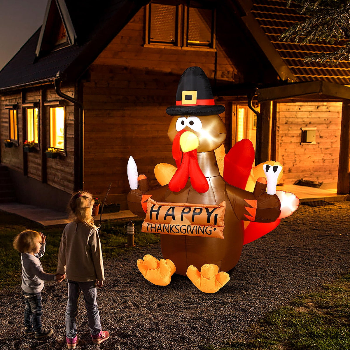 Haunt & Co Thanksgiving Inflatable Turkey 5FT Blow up Outdoor Thanksgiving Inflatables Decoration with LED Lights for Holiday Party Yard Garden