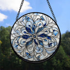 Haunt & Co Holiday Gift - Christmas Snowflake Halloween Round Xmas Stained Glass Hanging Ornament - Classic Christmas Tree Decoration, Great Holiday Gift for Dad, Mom, Family & Friends