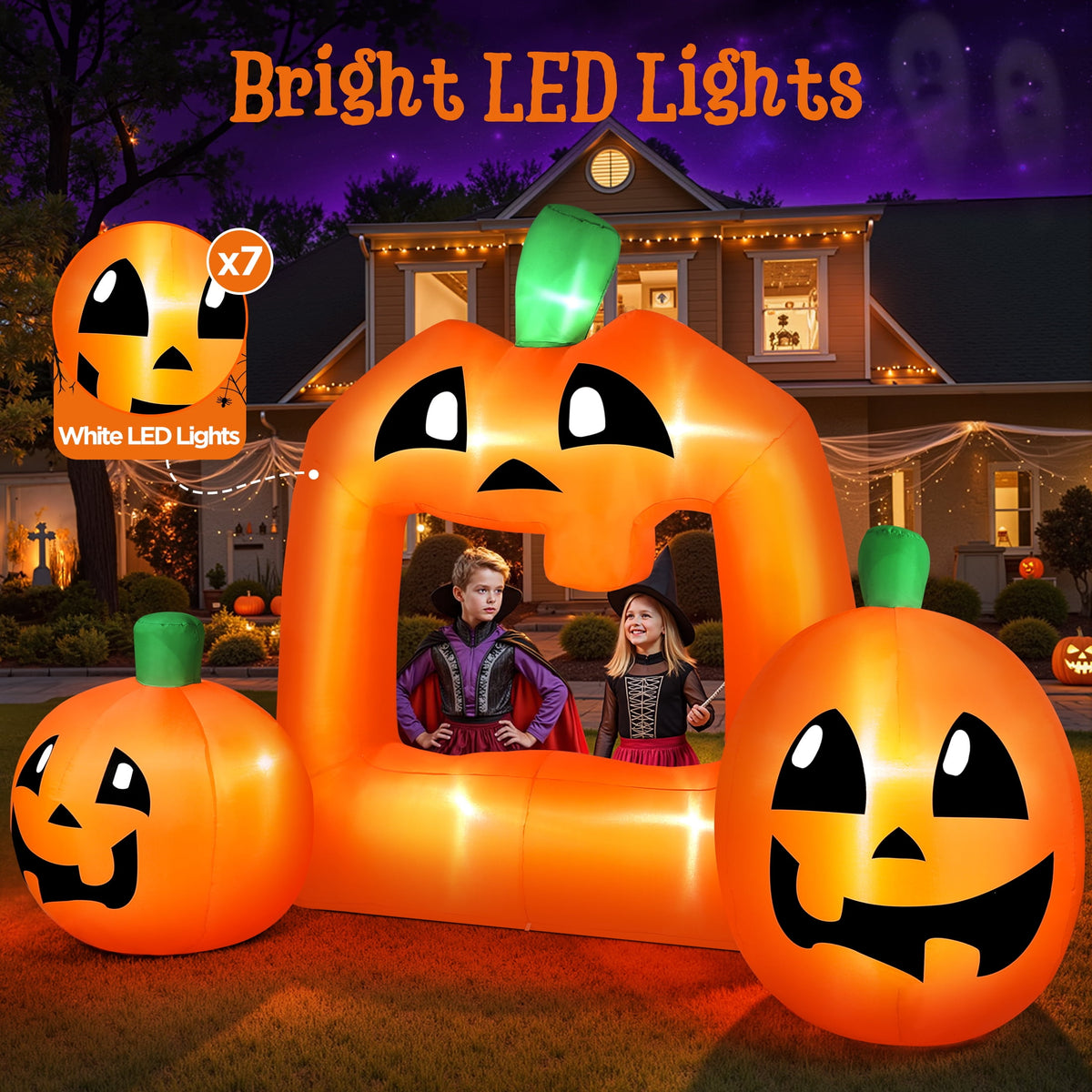 Haunt & Co (2 pack) 8.5FT Halloween Inflatable,Pumpkin Photo with Lights