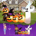 Haunt & Co Vrilay Halloween Inflatables, 7 FT Long 4 Pumpkins with Cute White Ghost Outdoor Decorations, Built-in LEDs, Blow Up Party, Waterproof Yard, Garden, Lawn Decor