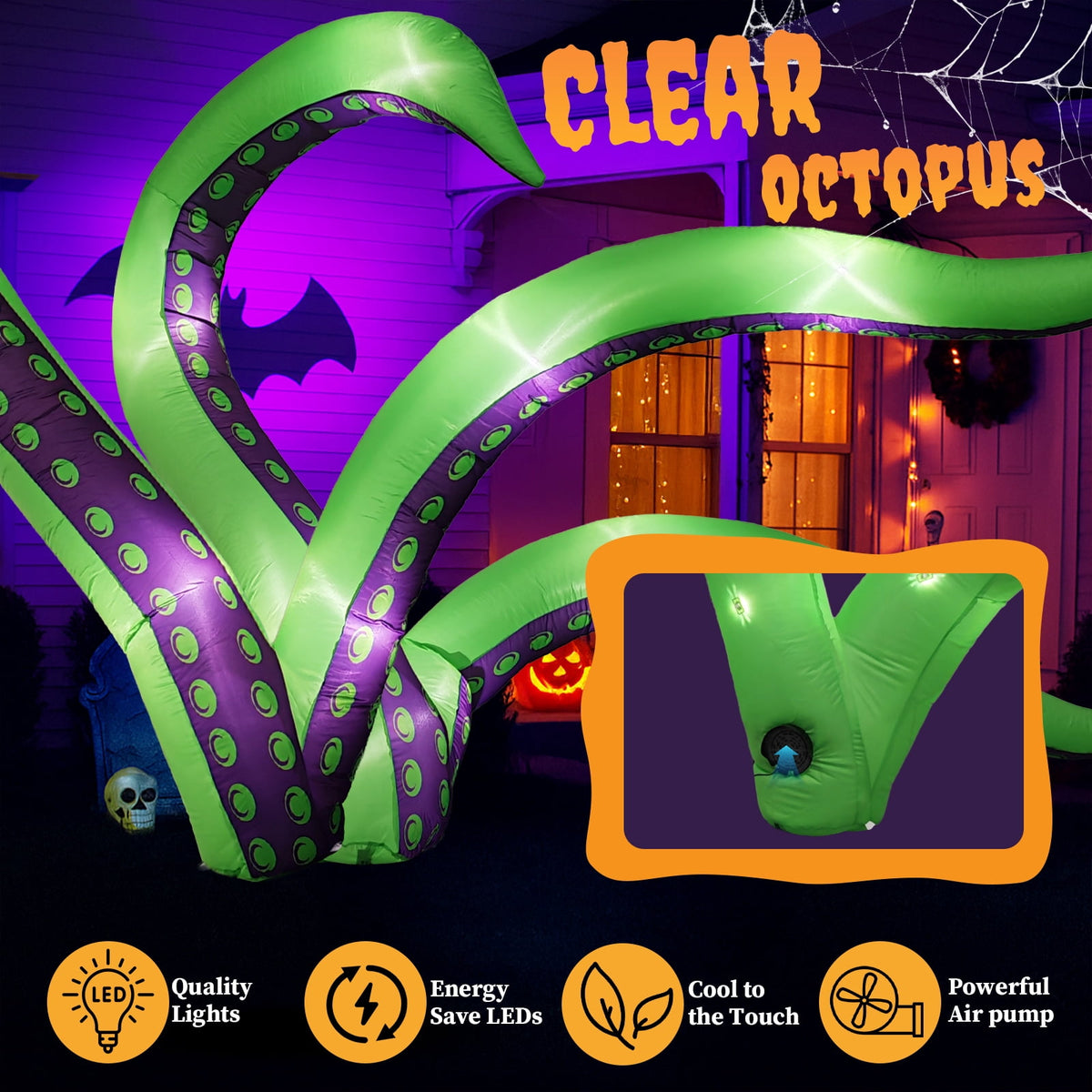 Haunt & Co 7 FT Halloween Inflatables Cape Octopus 2 Pack Giant Octopus Tentacles Outdoor
