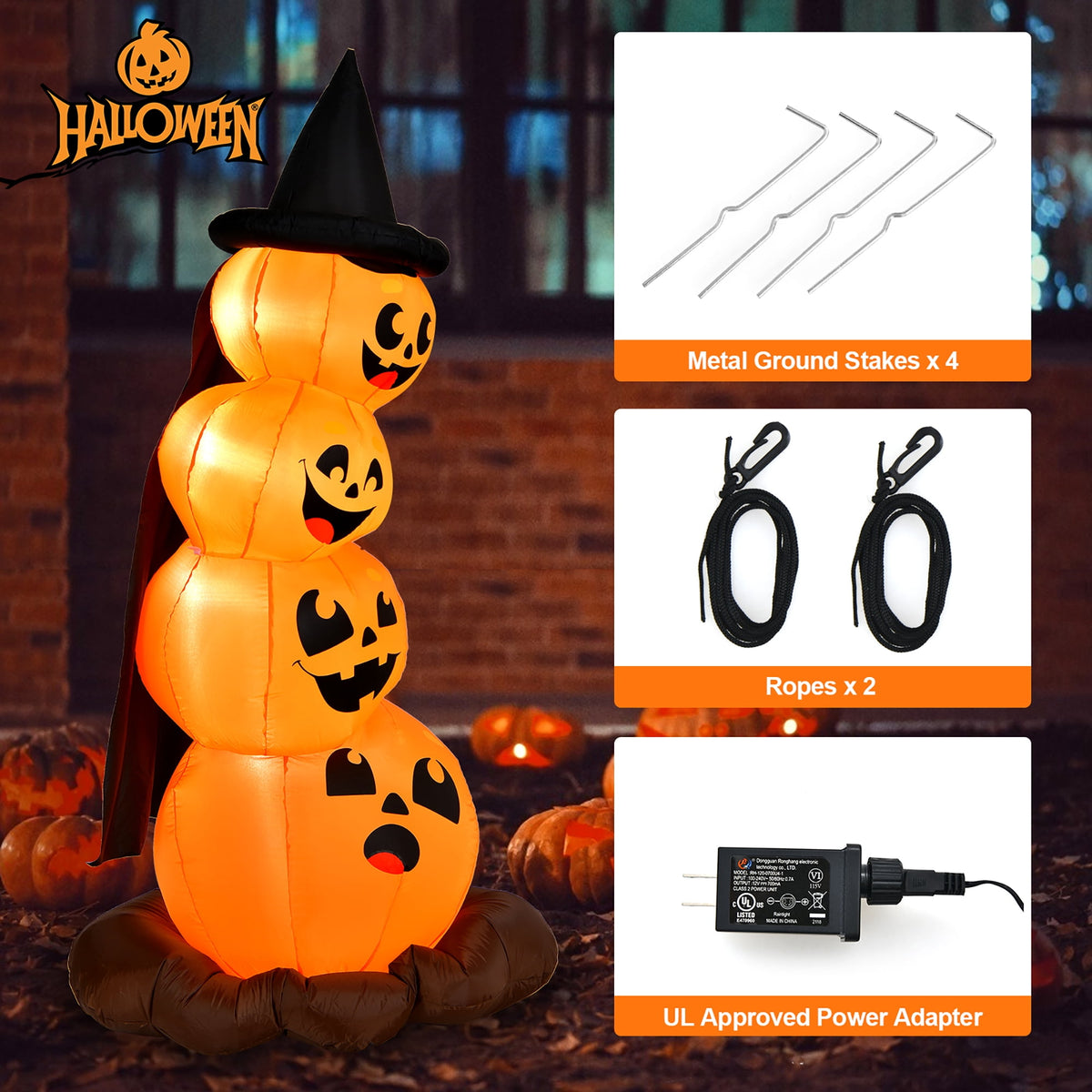 Haunt & Co Costway 6.8FT Halloween Inflatable Pumpkin Combo Blow up Pumpkins w/ Witch - s Hat