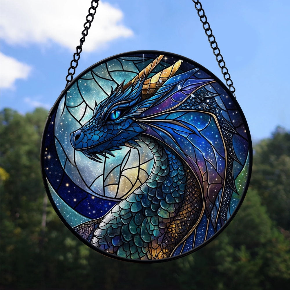 Haunt & Co Luxury Christmas Gift - Celestial Dragon Hanging Halloween Fall Stained Glass Hanging Ornament - Candy Cane Stripe Christmas Tree Decor, Holiday Gift for Mom, Dad, Friends, Family