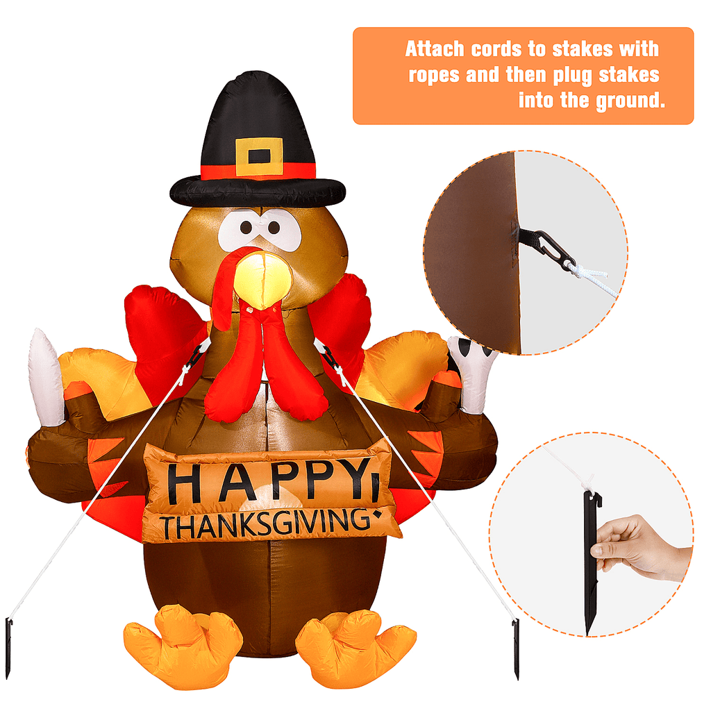 Haunt & Co Thanksgiving Inflatable Turkey 5FT Blow up Outdoor Thanksgiving Inflatables Decoration with LED Lights for Holiday Party Yard Garden