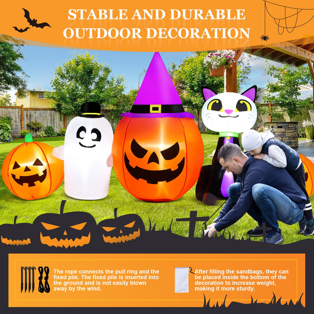 Haunt & Co 8ft Halloween Inflatable Pumpkins Outdoor Decor with Black Cat and Spectre,Built-in LED Lights