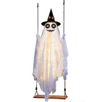 Haunt & Co Halloween Witch Hat Swinging Ghost Ornament, Flexible Anti Deform Structure Quick Mount Soft Cute Appearance, Fabric Ghost Pendant, Hanging Decor for Porch Indoor Holiday Party Space