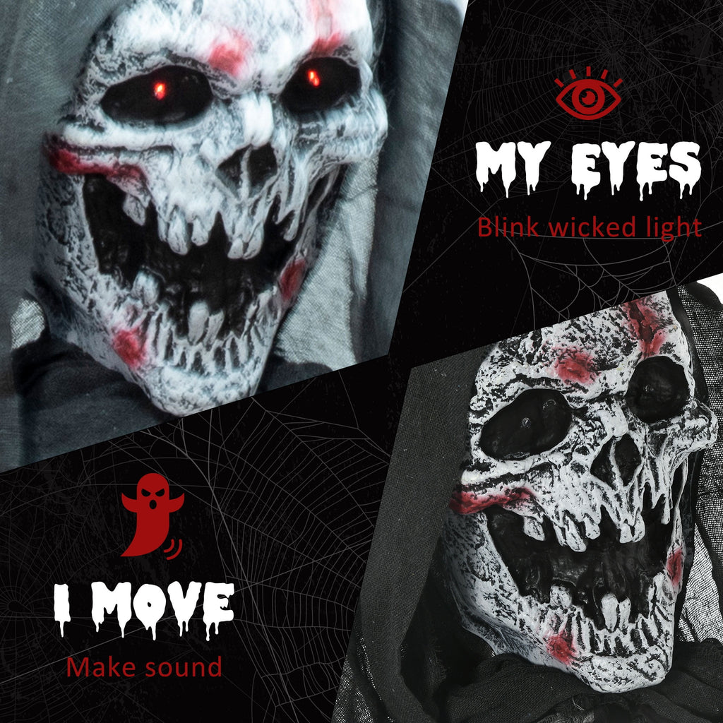 Haunt & Co Outsunny 74" Life Size Outdoor Skeleton Witch, Animated Prop Animatronic Decor with Sound and Motion Activated, Light Up Eyes and Chest, Howling and Chain Sound
