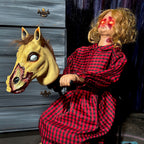 Haunt & Co 3.2 ft Voice & Sound-Sensor Rocking Horse Girl Halloween Animatronic