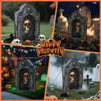 Haunt & Co Toiyjofe 3.5ft Large Halloween Tombstone with LED Skull Eyes, Foldable Battery Powered Graveyard Decor for Lawn, Garden & Haunted House